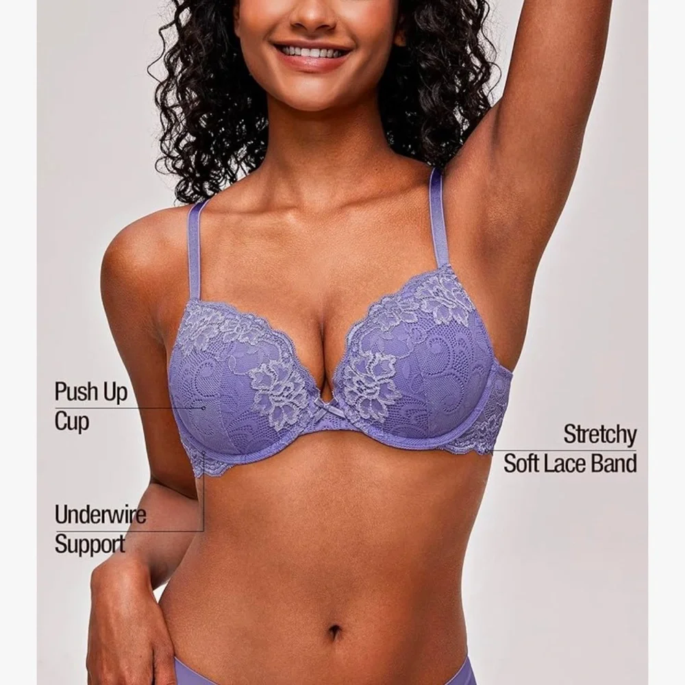 Deyllo Women’s Push Up Purple Lace Padded Underwire Bra (BNWOT) - Picture 4 of 4